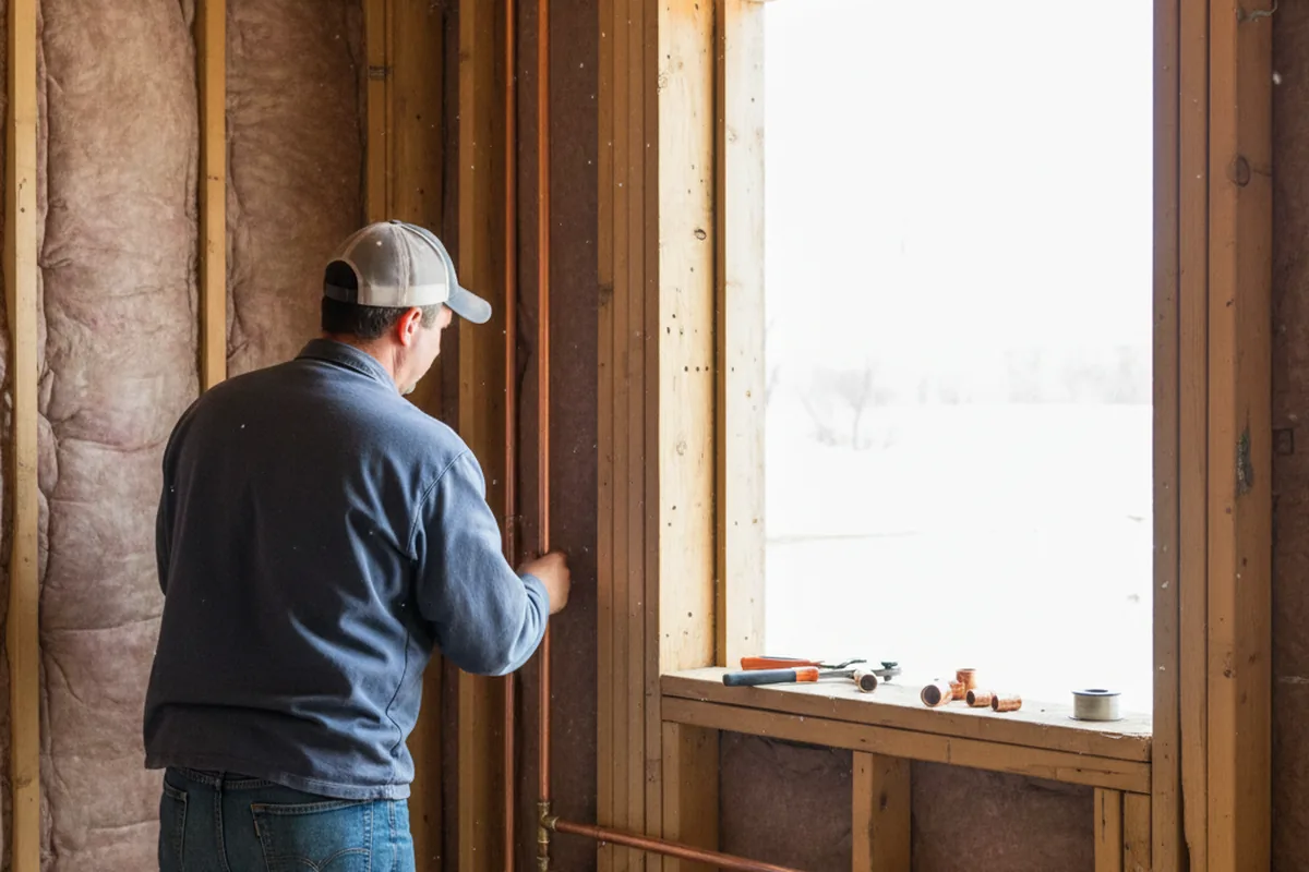 Licensed plumber running new copper supply lines in a New Matamoras home